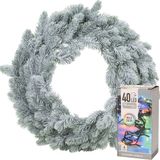 Couronne de Noël - vert avec neige - D46 cm - incl. éclairage coloré
