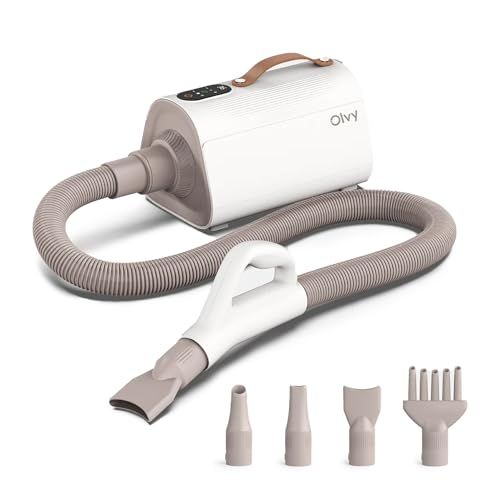 Olvy Pets - Professionele Hondenfohn - Waterblazer voor Honden - Met 4 Opzetstukjes - Honden Droger - Geluiddempend - Beige/Wit