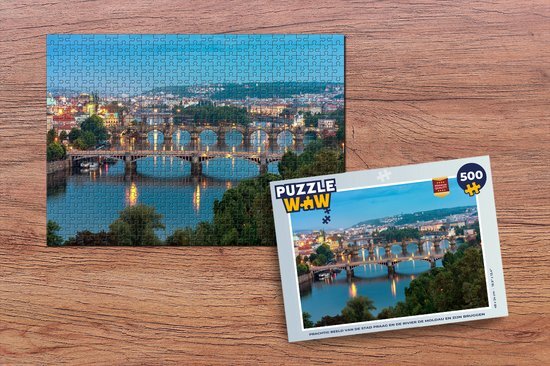 MuchoWow Puzzel beeld van de stad Praag en de Rivier de Moldau en zijn bruggen - Legpuzzel - Puzzel 500 stukjes