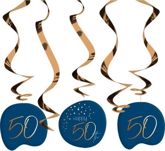 Folat Hangdecoratie Elegant True Blue 50 Jaar - 5 stuks