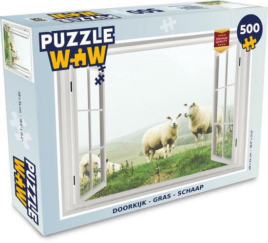 MuchoWow Puzzel Doorkijk - Gras - Schaap - Legpuzzel - Puzzel 500 stukjes