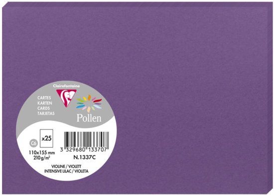 Clairefontaine Pollen - Kaart - 110x155mm - C6 - Violet - Paars - 25 stuks