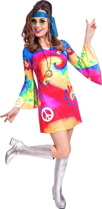 Amscan Hippie Verkleedjurk - Dames - Maat M - 3-delig