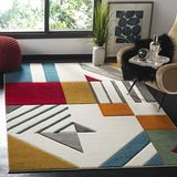 Safavieh Modern Graphic Indoor Geweven Vloerkleed, Hollywood Collectie, HLW709, in Ivoor & Pauwblauw, 201 X 274 cm