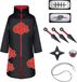 Akatsuki-kampioenschap: Complete 9-delige unisex Hokage ninja-set – Halloween cosplay kostuum met cape, hoofdbanden, ketting, ring en speelgoed – voor kinderen en volwassenen in de anime-stijl van Naruto.