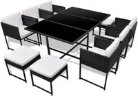 vidaXL 11-delige Tuinset met kussens poly rattan zwart