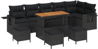 vidaXL Tuinbank - Set - 9 - st - Zwart - poly - rattan
