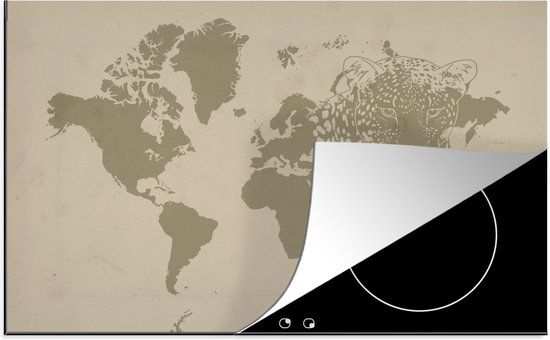 KitchenYeah® Inductie beschermer 77x51 cm - Wereldkaart - Bruin - Panter - Inductiebeschermer
