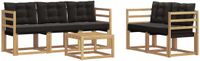 vidaXL Bank loungeset 5 zitplaatsen Acacia hout Wit en zwart Inclusief tafel