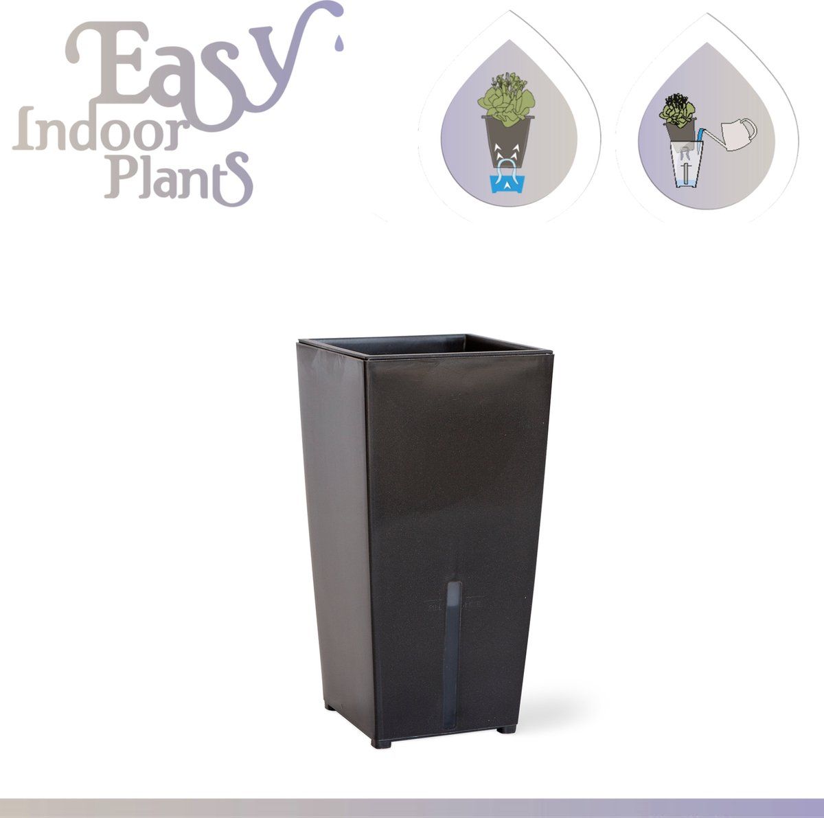 Water Fresh Plant Boutique zelfwaterende bloempot – Large, zwart - automatisch watergeefsysteem voor kamerplanten – plantenpot met waterreservoir – 10,5x10,5x18cm