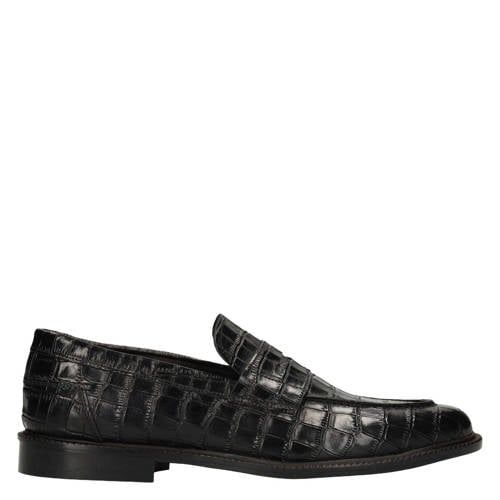 Black Label Zwarte leren croco loafers - Maat 43