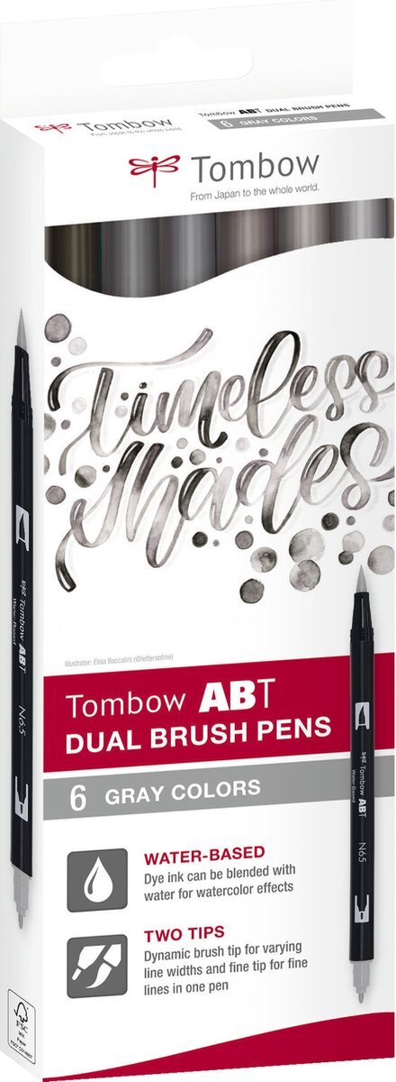 Tombow Dual Brush Pen ABT, 6-colours-set, grijze colours