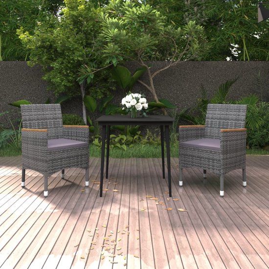 The Living Store Eethoek - Grijs Poly Rattan - 2 persoons - Weerbestendig