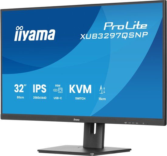 iiyama ProLite XUB3297QSNP-B1 - 32 inch - QHD - IPS - USB-Hub (4x) - Verstelbaar - USB-C Dock - KVM-switch