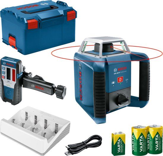Bosch Professional GRL 400 H - Rotatielaser - Inclusief Laserontvanger - Oplaadbare batterijen - Batterij oplader - L-Boxx