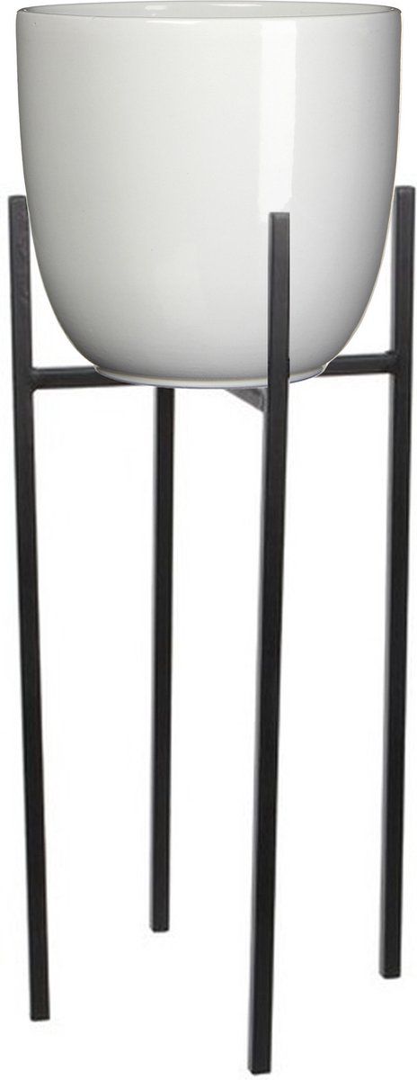 Mica Decorations Bloempot D25 x H23 cm wit met plantenpot verhoger zwart/metaal 25 cm