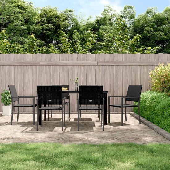 The Living Store Tuinset - Zwart - PE-rattan en staal - 160 x 80 x 74 cm