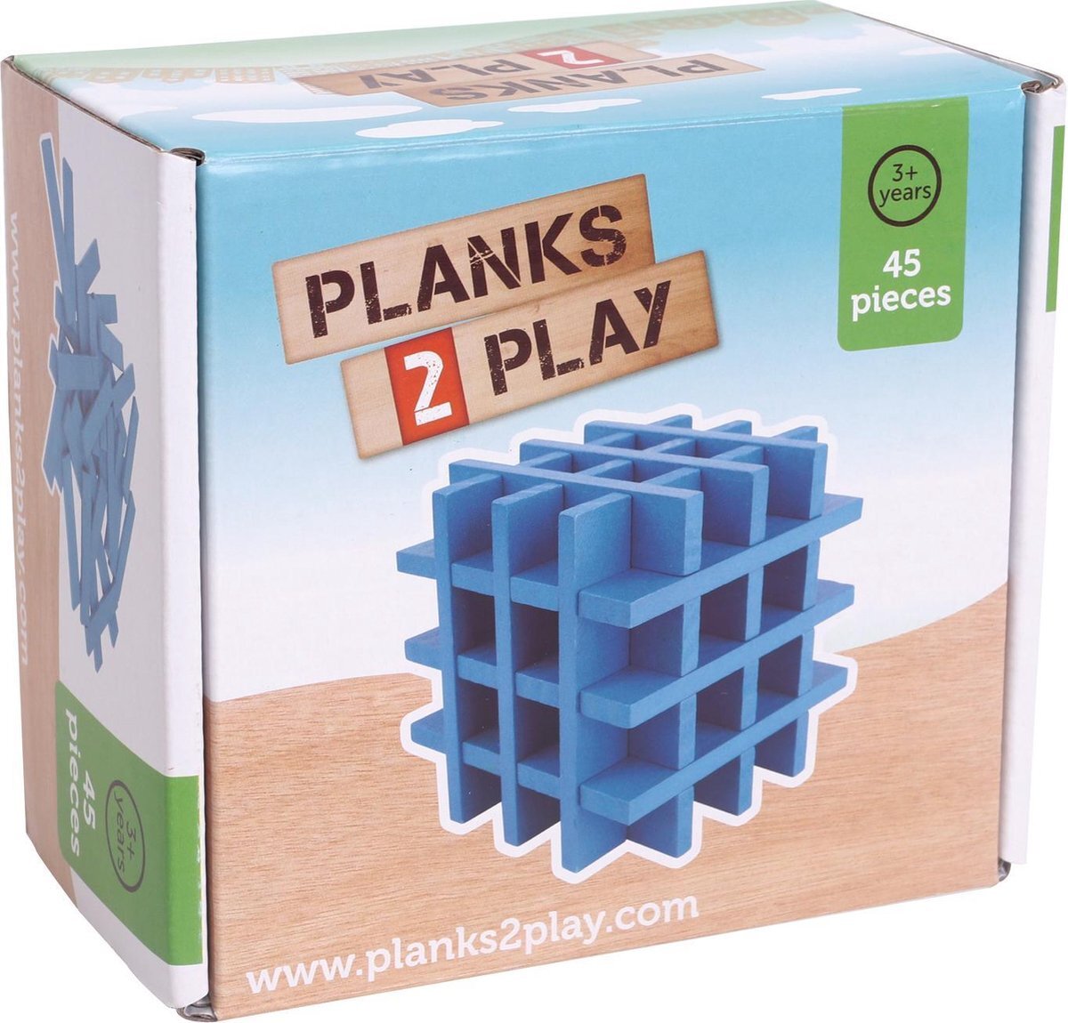 Planks 2 Play Gekleurde Houten Plankjes Set - 45 stuks - Donker Blauw