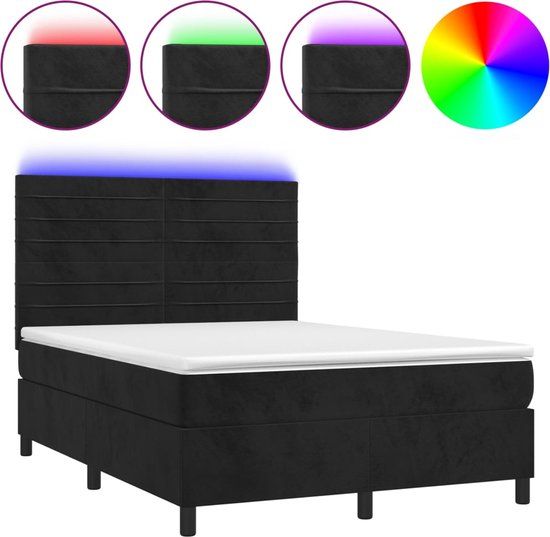vidaXL Boxspring met matras en LED fluweel zwart 140x200 cm