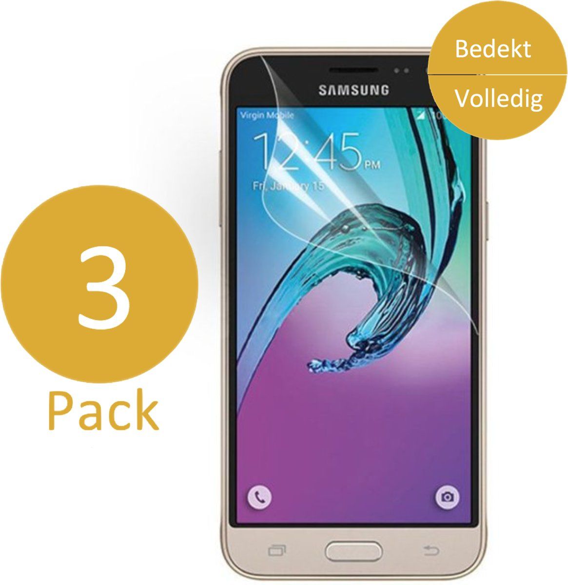 iCall 3x Screenprotector voor Samsung Galaxy J3 2016 - Glas PET Folie Screenprotector Transparant 0.2mm 9H Full Screen Protector