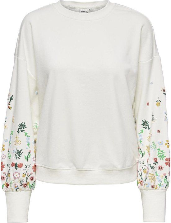 ONLY ONLBROOKE L/S O-NECK FLOWER SWT NOOS Dames Trui - Cloud Dancer Sleeve Flower - XS