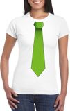 Bellatio Decorations Shoppartners Bv Wit t-shirt met groene stropdas dames L