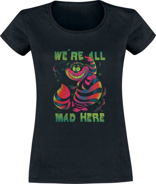 Alice in Wonderland Fruit of the Loom Alice In Wonderland Chesire Rainbow Dames T-shirt - Zwart - S