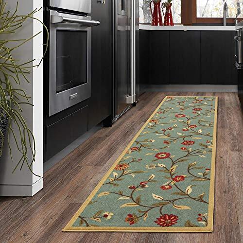 Ottomanson Ottohome Collection Floral Garden Design Non-Skid (non-slip) Rubber Backing Modern Area Rug bloemenpatroon 2' X 7' Saliegroen bloemenpatroon