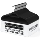 Fontaines Luxe zwart/zwart fluwelen antislip kleerhangers - pak van 50
