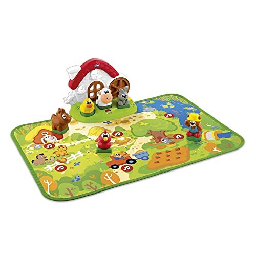 Chicco - Playset boerderij dieren 2-in-1, interactief tapijt, tweetalig, meerkleurig, 000107690000