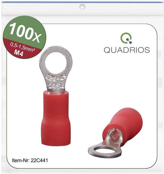 Quadrios 22C441 Ringkabelschoen - 1.5 mm² - 4.3 mm - Rood - 1 stuk(s)