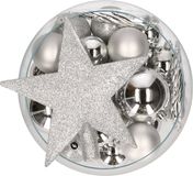 Decoris kerstballen set - 33x stuks - zilver - kunststof - met piek
