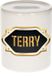 Bellatio Decorations Shoppartners Bv Spaarpot met voornaam Terry - wit - met goud/zwart embleem - 8 x 9 cm - keramiek - met afsluitdop - cadeau verjaardag