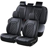 Coverado Volledige set autostoelhoezen voor en achter, luxe kunstleer, waterdicht, autostoelhoezen voor en achter, zwart, accessoires