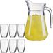 Luminarc Schenkkan/Waterkan van Glas 1.6 Liter met 6x Tumbler Waterglazen van 360 ml