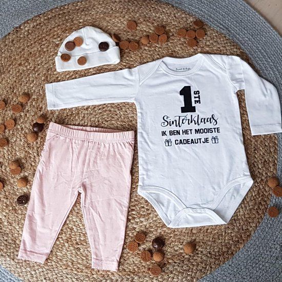Merkloos / Sans marque Baby Romper - Mijn Eerste Sint Hulppiet - Roze - Lange Mouw - Maat 62/68