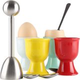 Bol Eierdopjes voor zachtgekookte eieren Egg Cracker Topper Set bevat 4 keramische eierdopjes 4 lepels 1 eiersnijder voor keukengereedschap