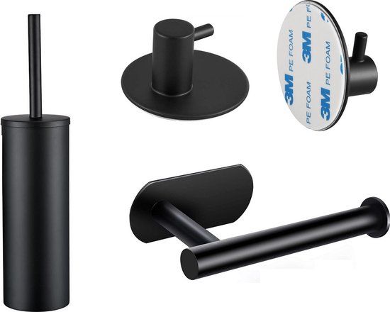 XIVADA Toilet Accessoires Set - Zwart 4-delig