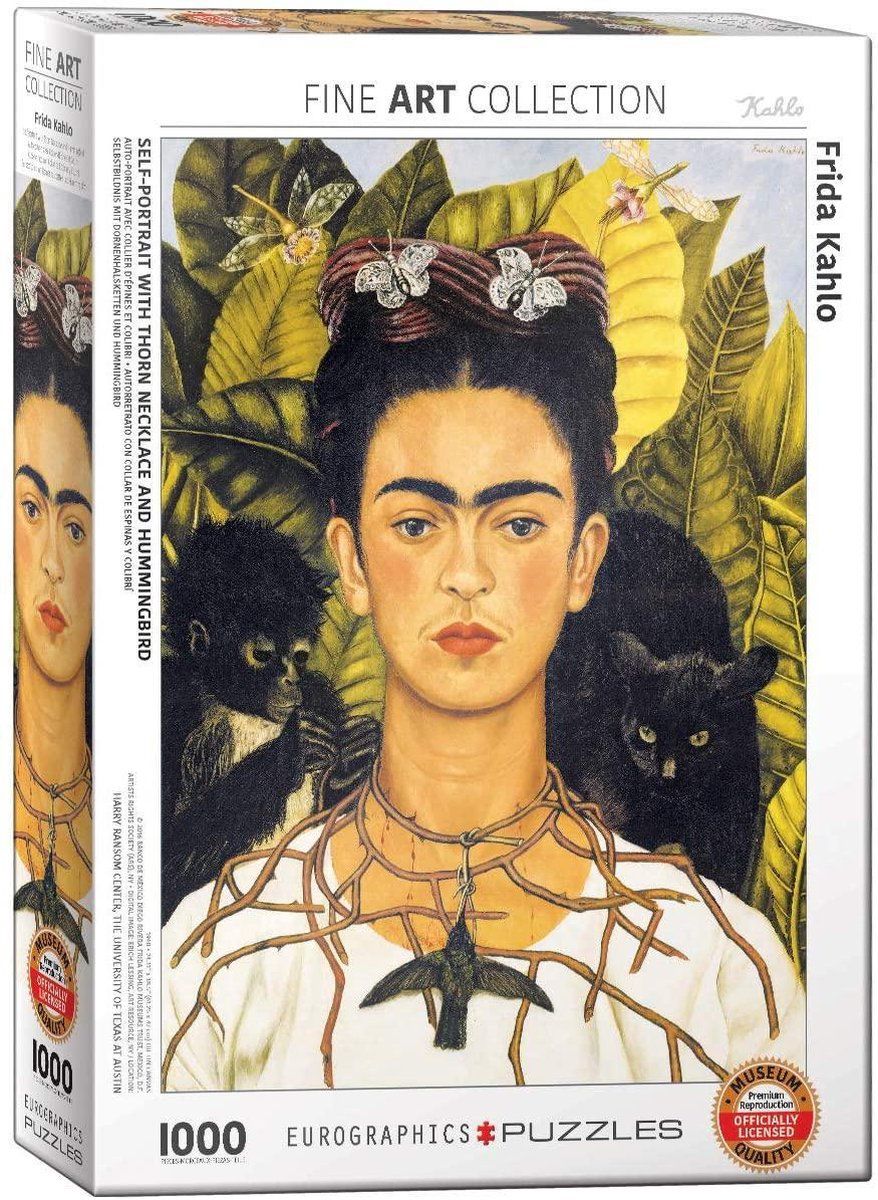Eurographics Puzzel "Frida Kahlo - zelfportret met doornketting en kolibri", 1000 delen, meerkleurig