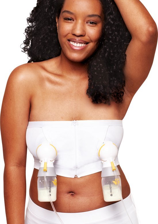 Medela Hands-free™ kolf bh - Kolf bh voor handsfree kolven - Easy Expression bustier - Stretch - Extra zacht - Met ritssluiting - Wit - Maat S