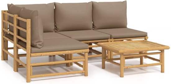 vidaXL 5-delige Loungeset met kussens bamboe taupe