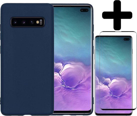 LUQ Hoesje Samsung Galaxy S10 - Siliconen - Donkerblauw - Met Screenprotector
