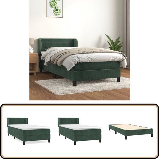 vidaXL Boxspring met matras fluweel donkergroen 90x190 cm
