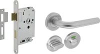 Intersteel Set de serrure de WC 63/8mm blanc + poignée de porte droite inox + loquet de WC