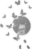 FLEXISTYLE Grote moderne wandklok vlinder rond 30 cm, 15 vlinders, woonkamer, slaapkamer, kinderkamer, product gemaakt in de EU (grijs)