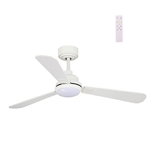 Wonderlamp DC Plafondventilator met Wit LED Licht, Omkeerbare Vleugels in Wit en Grijs