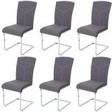 HWC-F36 Set van 6 eetkamerstoelen, vrijdragende keukenstoel conferentiestoel, stof/textiel, grijs