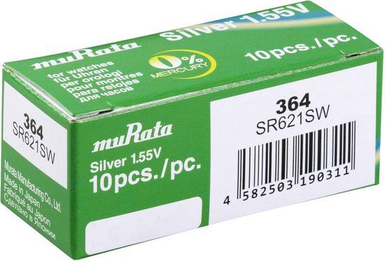 Murata SR621SW 364 Knoopcel Zilveroxide 1.55V 18mAh - 10 stuks