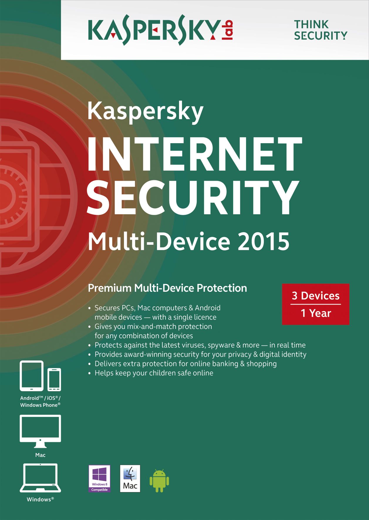 Kaspersky Internet Security Multi-Device 2015 - 3 Users - 1 Year - Dutch/French
