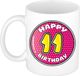Bellatio Decorations Verjaardag cadeau mok - 11 jaar - roze - 300 ml - keramiek